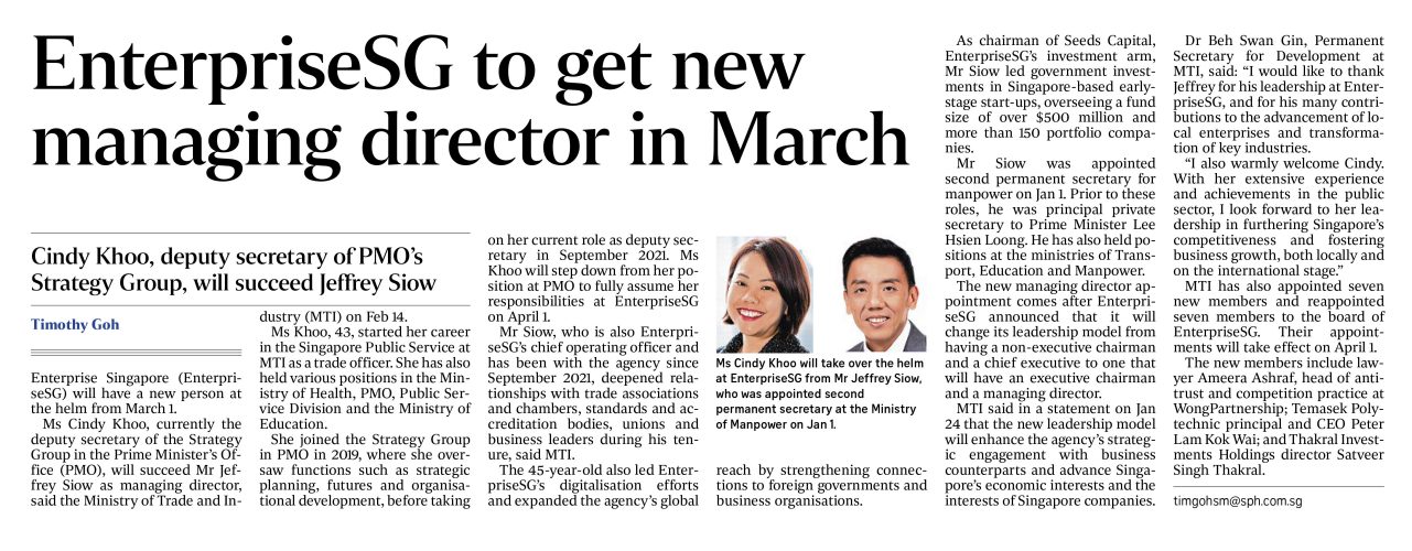 EnterpriseSG to get new managing director in March 