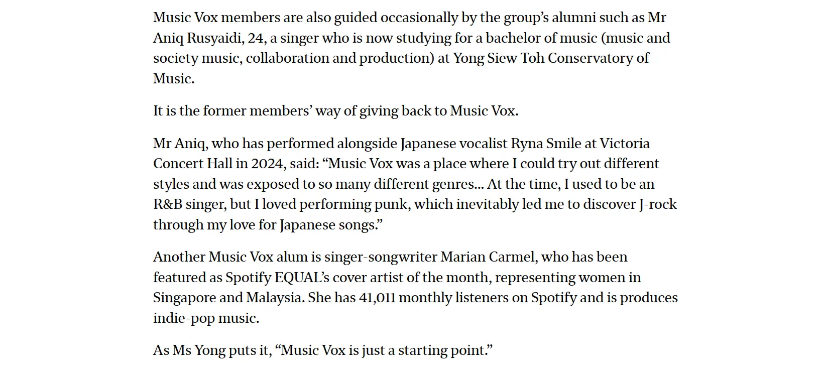 Temasek Polytechnic's Music Vox is 2-in-1 CCA and pop group
