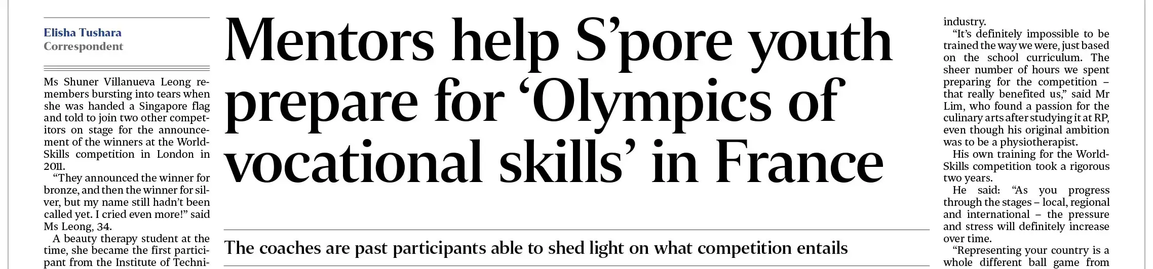 Mentors help S'pore youth prepare for 'Olympics of vocational skillls' in France