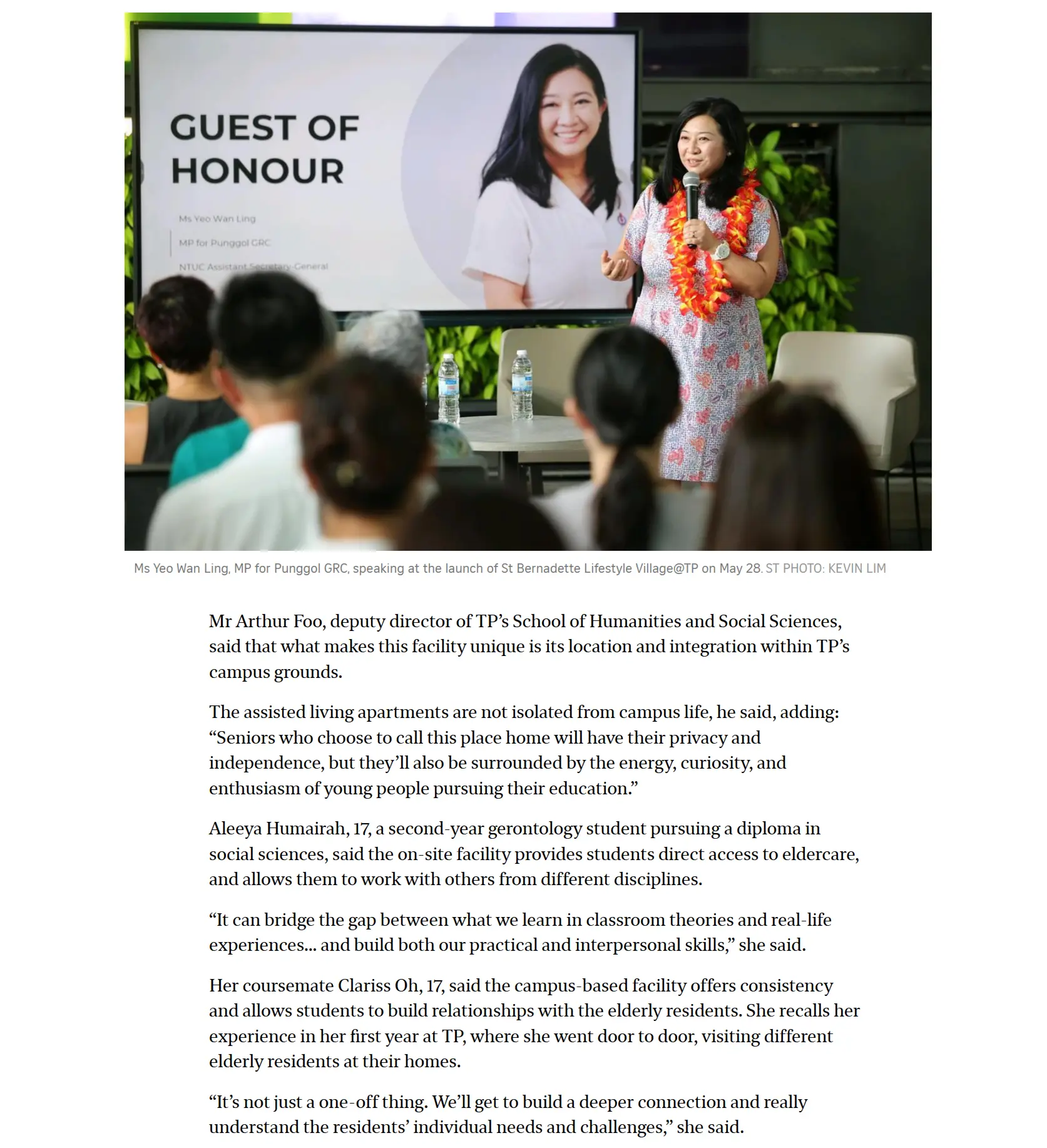 New residence at Temasek Polytechnic brings eldercare closer to students