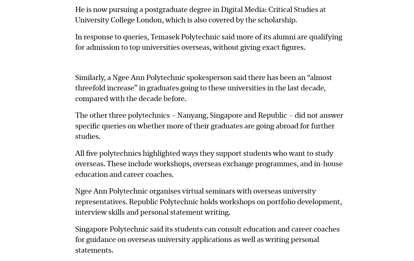 From poly to Cambridge: More S'pore diploma graduates head to top overseas universities