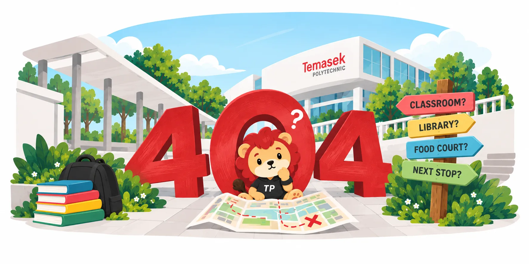 Illustration of a lost page on the Temasek Polytechnic campus