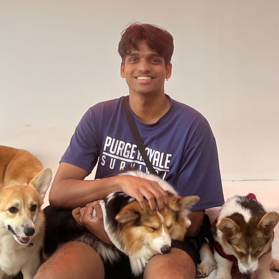 Matthew with his pet dogs